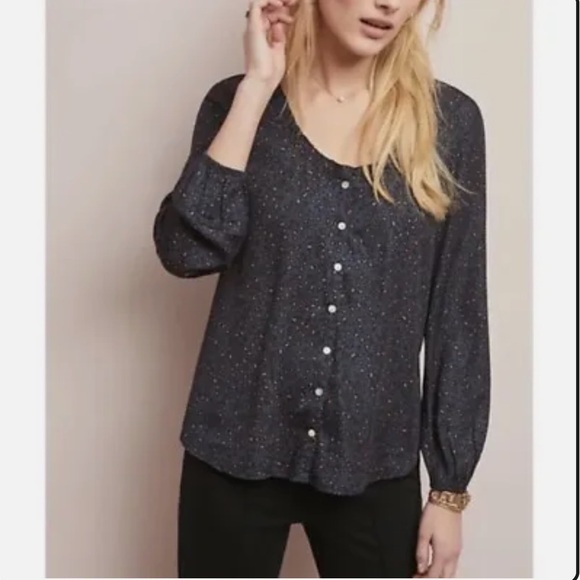 Dolan Anthropologie Marilyn Blouse Top Dark Blue Grey Black Animal Leopard Print - Picture 3 of 11